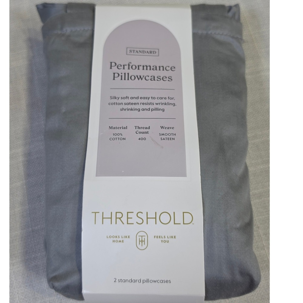 Threshold Performance Pillowcases 2pk Standard Gray 100% Cotton 400 Thread Count
